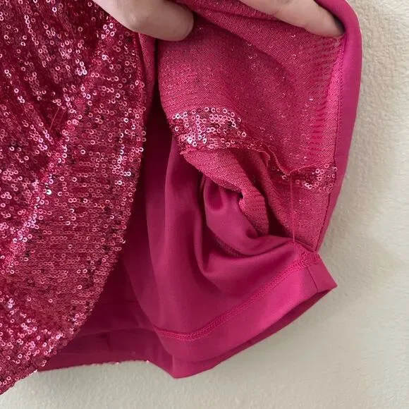 Boston Proper Sparkling Pink Sequin Short Sleeve Mini Dress Size 14 - Picture 6 of 9